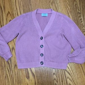 Cropped knit button-down sweater